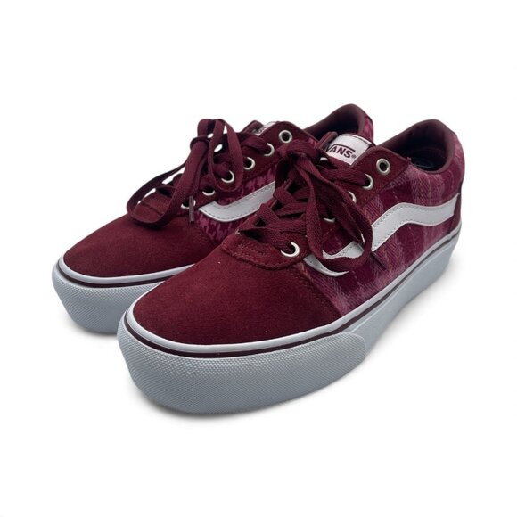 VANS Ward Platform Burgundy Plaid Mix Port VN0A3TLCPRT Old Skool Sneakers W8 - Picture 4 of 7